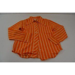 Vintage Kids Long Sleeve Orange Striped Blouse Shirt with  Collar
